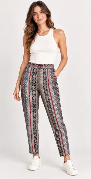 Zara Tapered Pants Womens XS Blue Red Boho Paisley Geometric High Rise Trousers thumbnail 1