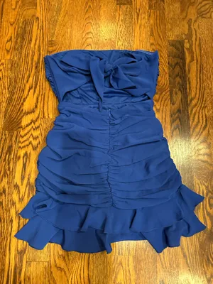 Lucy in the Sky Crepe Ruched Bodycon Dress in Blue thumbnail 2