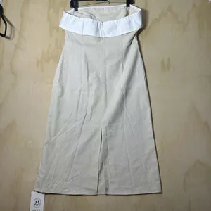 Cider‎ LINEN-BLEND COLLARLESS SOLID SPLIT RUCHED ZIPPER MIDI DRESS thumbnail 8