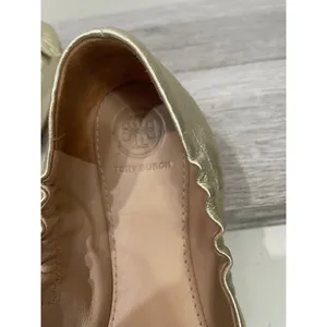 Tory Burch Minnie Travel Ballet‎ Flats Gold Metallic Leather Flower Womens 6.5 thumbnail 8