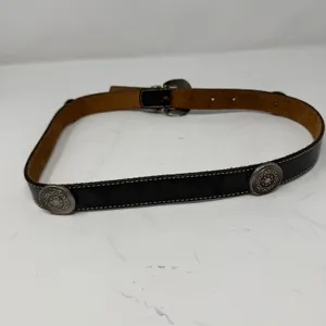 Western Concho Belt Leather Black Silver Engraved Buckle Women M-L thumbnail 3