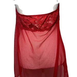 Victorias Secret Red Lace Mesh Babydoll Chemise Lingerie sz L Mini Slip Romantic thumbnail 3