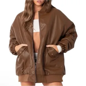 Edikted Vegan‎ Leather Quilt Lined Oversized Brown Bomber Jacket, Size S thumbnail 1