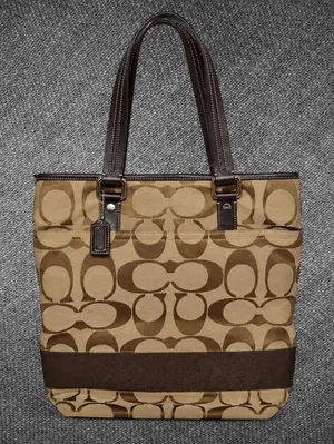 Coach Signature Jacquard Brown Leather Trim Tote Bag thumbnail 1