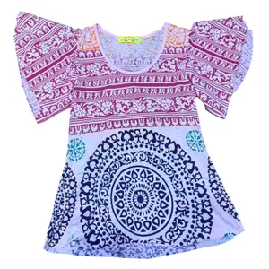 Free People Pink Orange Mandala Flutter Sleeve Boho Scoop Neck Top Medium thumbnail 6