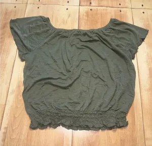 Style Co Olive Green Textured Off‎ Shoulder Smocked Cropped Top Women's XL thumbnail 1