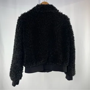 Zara Cropped Teddy Full Zip‎ Jacket in Black Size Large thumbnail 5