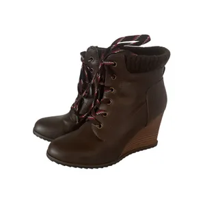 Nautica Women’s Brown Lace Up Wedge Ankle Boots Size 5.5 Knit Cuff thumbnail 2