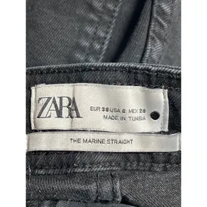 Zara The Marine Straight Women's Black Frayed Wide Leg Baggy Denim Jeans Pants S thumbnail 3