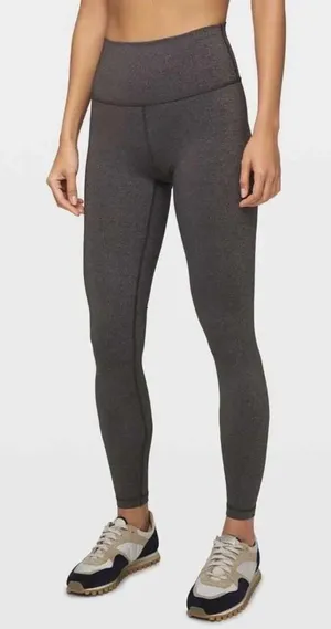 Lululemon Women's Wunder Under Hi-Rise‎ Grey Black Trim Tights Sz 8 thumbnail 1