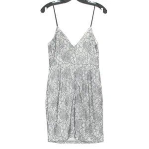 NWT Line and Dot Dress Floral Lace Minimalist Boho Romantic HOCO Glam Gray Large thumbnail 5
