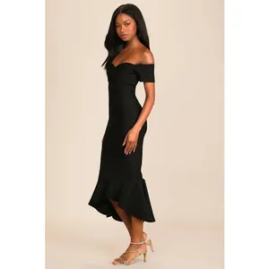 NWT Lulus Off Shoulder Trumpet Midi Dress Mermaid Womens S Black Cocktail Event thumbnail 12