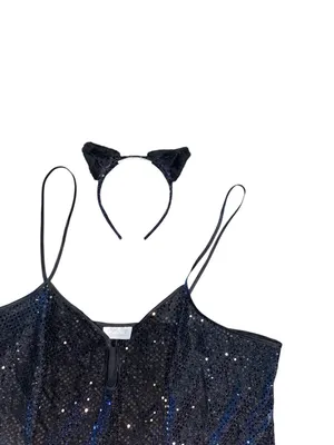 Vintage sparkle mini sequin nightie chemise slip minidress cat ears halloween thumbnail 4
