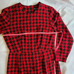 Vintage 80s Sharon Young Houndstooth Dress | Red & Black Office Siren Midi‎ thumbnail 5
