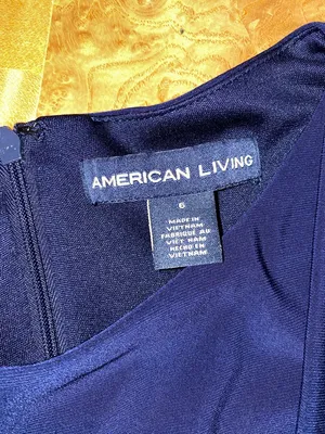 American Living Gabrielle Navy Blue Longsleeve Ruffle Satin Sheath Dress Size 6 thumbnail 12