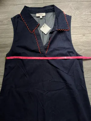 NEW Avara Dark Blue Floral Denim Teacher Back to School Cotton Dress Size L Fall thumbnail 8