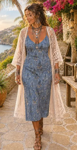 ONeill Womens S Blue Paisley V-Neck Spaghetti Strap Midi Dress Boho Beach Travel thumbnail 1