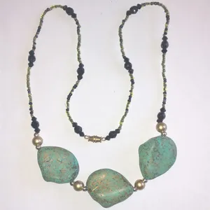 Vintage Turquoise Color and Black Glass Beaded Boho Necklace thumbnail 5