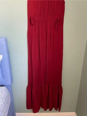Mango Linen Blend V-Neck Maxi Dress Red Tiered Ruffle Hem Elastic Waist XS Red thumbnail 5