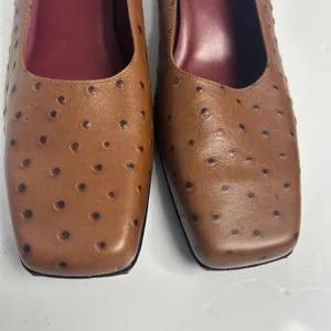 Naturalizer Brown Ostrich Embossed Leather Square Toe Block Heel Pumps 9M FLAW thumbnail 12