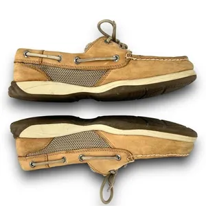Sperry Top-Sider Intrepid 2 Eye Leather Mesh Linen Tan Beige Loafer Boat Shoes 7 thumbnail 5