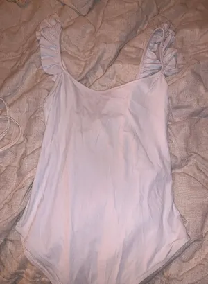 ZARA White Ribbed Bodysuit W Ruffle Straps thumbnail 2