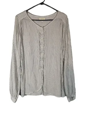 Max Studio White Striped Long Sleeve Button Bow Detail Blouse Women Sz L thumbnail 1