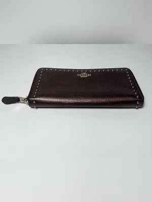 Coach Metallic Studded Pebbled Leather Accordion Zip Around Continental Wallet thumbnail 6