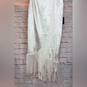 Lulu's Cream Satin Fringe Maxi Dress thumbnail 2