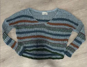 Urban Outfitters Blue and Brown V-Neck Sweater thumbnail 1