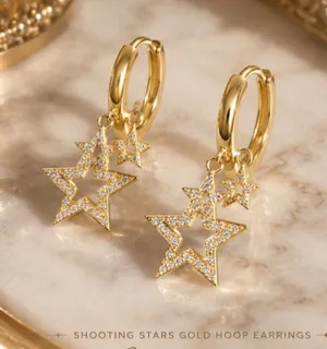 NEW Shooting Stars Zircon and Gold Hoop Earrings NWT thumbnail 1