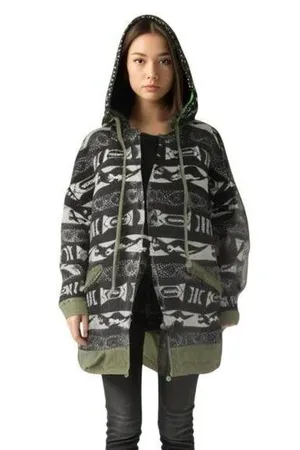 Sloane Rouge Women's Jackets Hooded Aztec Print Geometric Tribal Printed Dino M thumbnail 1