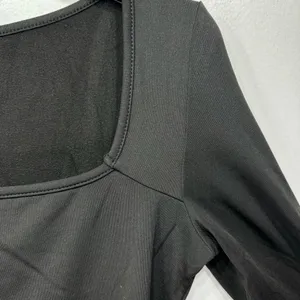 NEW Black Long Sleeve Square Neck Thong Bodysuit Size Medium thumbnail 5
