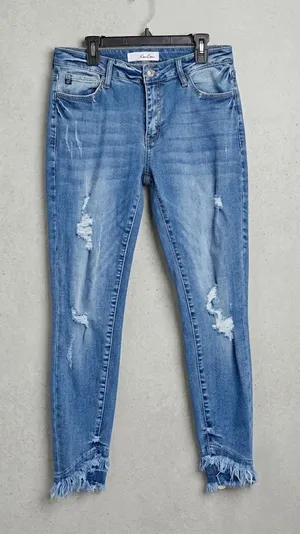 KanCan Mid Rise Distressed Fringe Hem Ankle Skinny Jeans Size 13 30 KC6204M thumbnail 1
