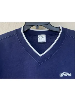 OFFLINE By Aerie Cloud Fleece V-Neck Crew Sweatshirt L Prep Nautical Coastal thumbnail 3
