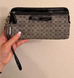Vintage Black and Gray Coach Wristlet Wallet with Leather Bow thumbnail 1