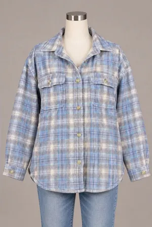 American Eagle XL Oversized Blue Plaid Shacket 28” Long thumbnail 1