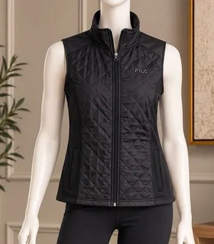 FILA Women Vest Quilted Diamond Full Zip Black Sport Small thumbnail 1