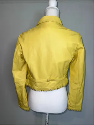 DOMA Yellow Lamb Leather Scalloped Cropped Jacket S thumbnail 10