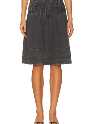 Free People Peyton Pintuck Midi Skirt Washed Black Size 4 thumbnail 2