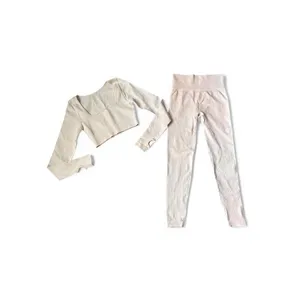 Ribbed Set Cream Beige Sculpting Pilates Princess Balletcore Athleisure Small OS thumbnail 4