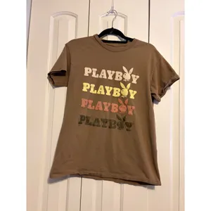 Playboy T Shirt‎ Brown Graphic Print Short Sleeve Crew Neck Womens M thumbnail 3