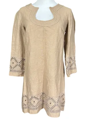 Max Studio Linen Blend Shift Dress Size S Tan Beige Cut‎ Out Neutral thumbnail 1