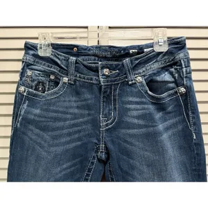 Miss Me Bootcut Jeans Zip Low Rise Embroidery/Gems Logo‎ Size 29 Boho/Western thumbnail 2