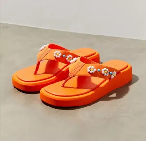 Urban Outfitters Orange UO Embellished Thong Sandal Slides Shoes Summer Pool thumbnail 3