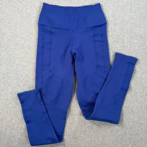 NUX Blue Ribbed Leggings Size Medium High Rise Active Stretch thumbnail 1