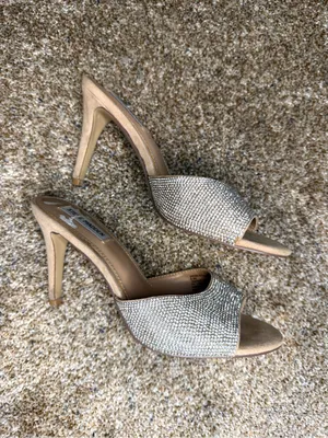 Steve Madden Women's Erin Rhinestone Heels 8.5 Mule Sandals Nude thumbnail 4