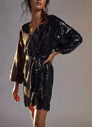 Anthropologie Lisabette sequined puff sleeve mini‎ dress thumbnail 1
