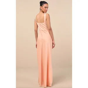NEW Lulus Red Carpet Romance Peach Satin Square Neck Maxi Dress Formal Medium thumbnail 2