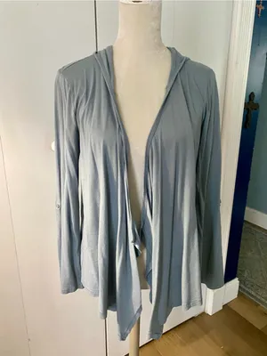LOFT Light Blue Hoodie Cardigan thumbnail 3